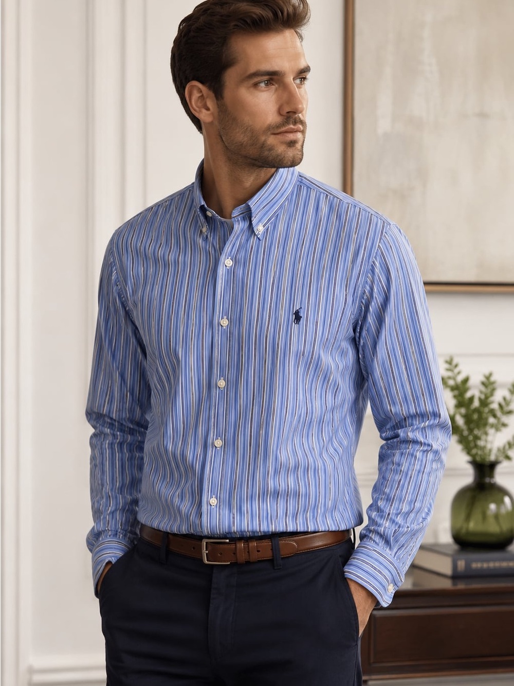 Ralph Lauren Classic Fit Button-Down Shirt | Blue Striped | Size XXL